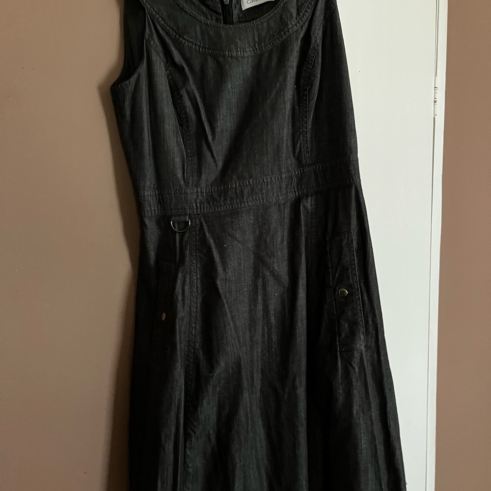 Calvin Klein Black A-Line Pleated Midi Dress